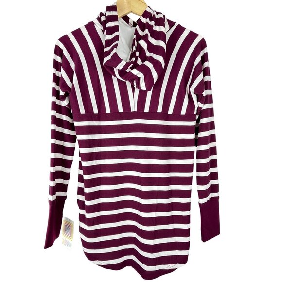 LuLaRoe Striped Cowl Neck Pullover Top Burgundy White Size XS NWT - Picture 11 of 13